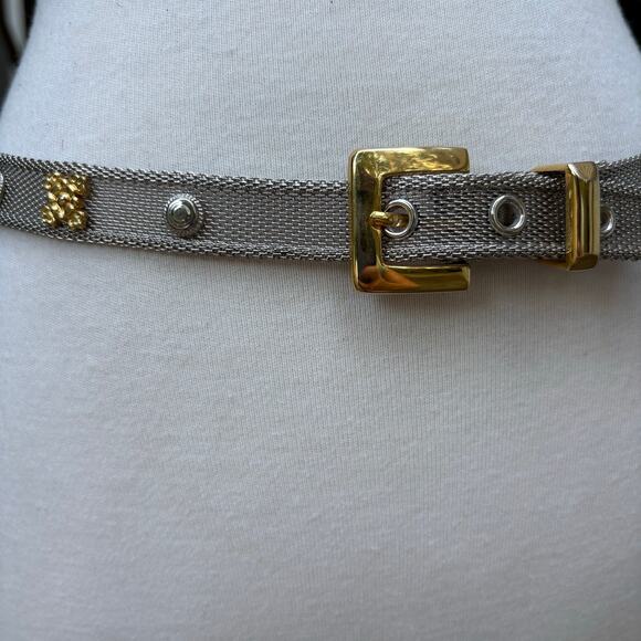 Metallic Mesh Metal Belt Gold Silver Tone Sz Sm 32” Edgy Y2K Utilitarian Floral - Picture 3 of 14
